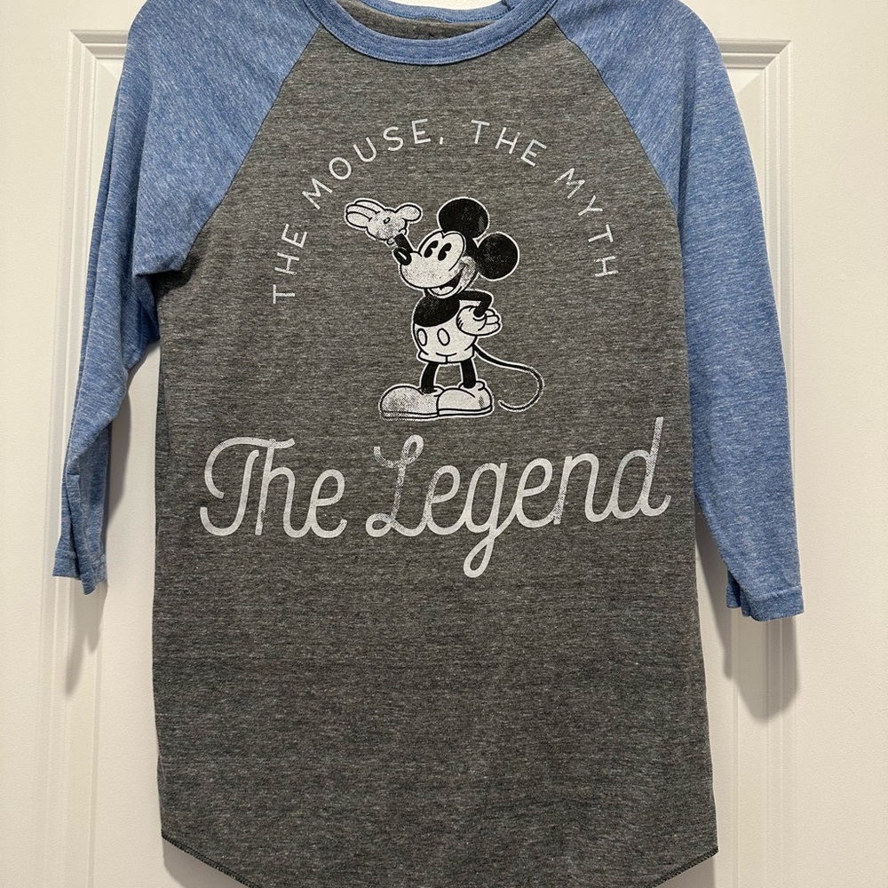 Disney Vintage Inspired Mickey Mouse Blue and Gray Half Sleeve Tee Adult S